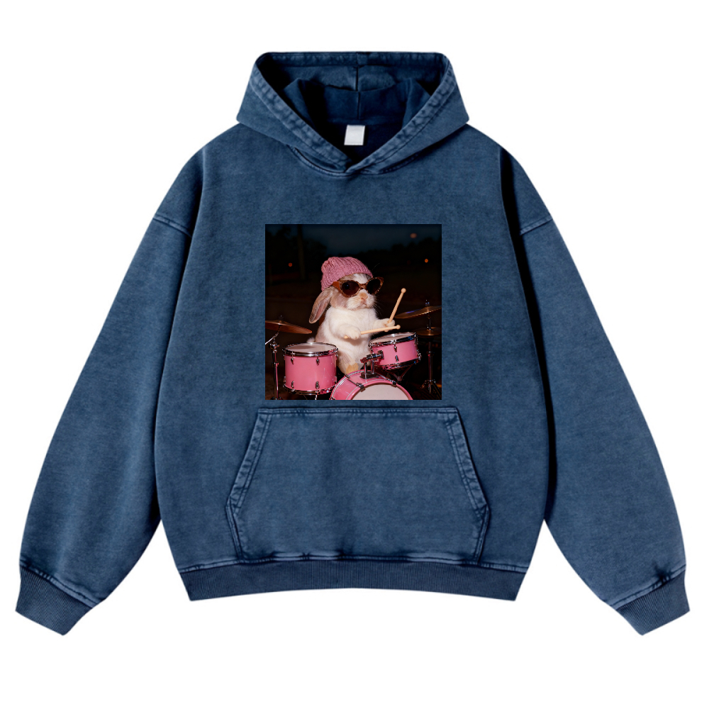 Bunny Rockin' Bunny Retro Washed Hoodide | 100% Cotton | Streetwear Essential