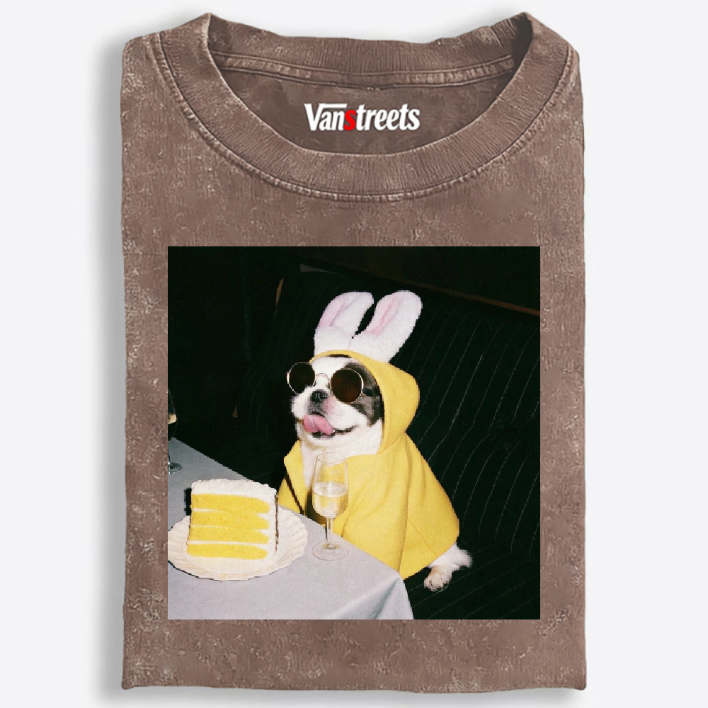 Bunny Ears French Bulldog Birthday Meme Retro Washed T-Shirt | 100% Cotton | Streetwear Essential