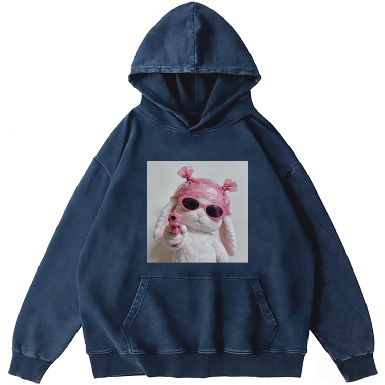Pink Gun Gangsta Bunny Meme Retro Washed hoodie