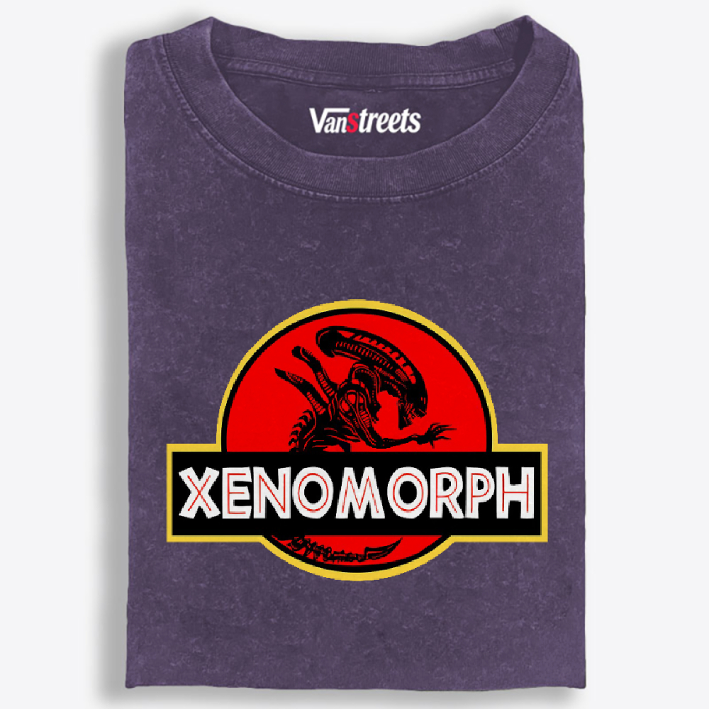 Xenomorph Jurassic Park Logo Retro Washed T-Shirt | 100% Cotton | Streetwear Essential