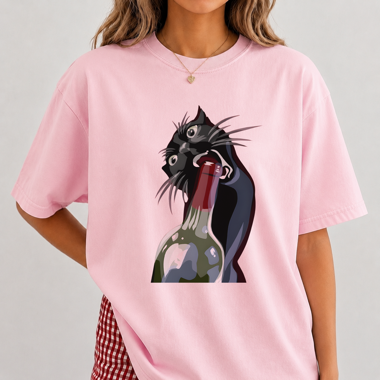 Drunk Black Cat Retro Designed for Women - Slim Fit Cotton Tee