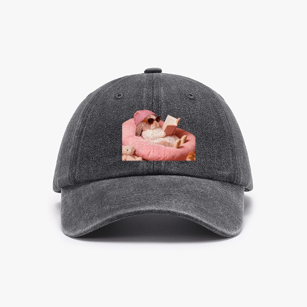 Bunny Bookish Rabbit Retro Washed Baseball Cap