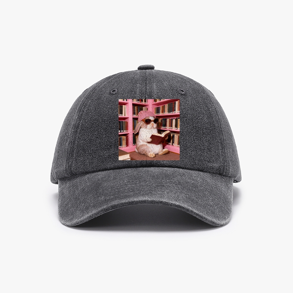 Bunny Bookish Rabbit Retro Washed Baseball Cap
