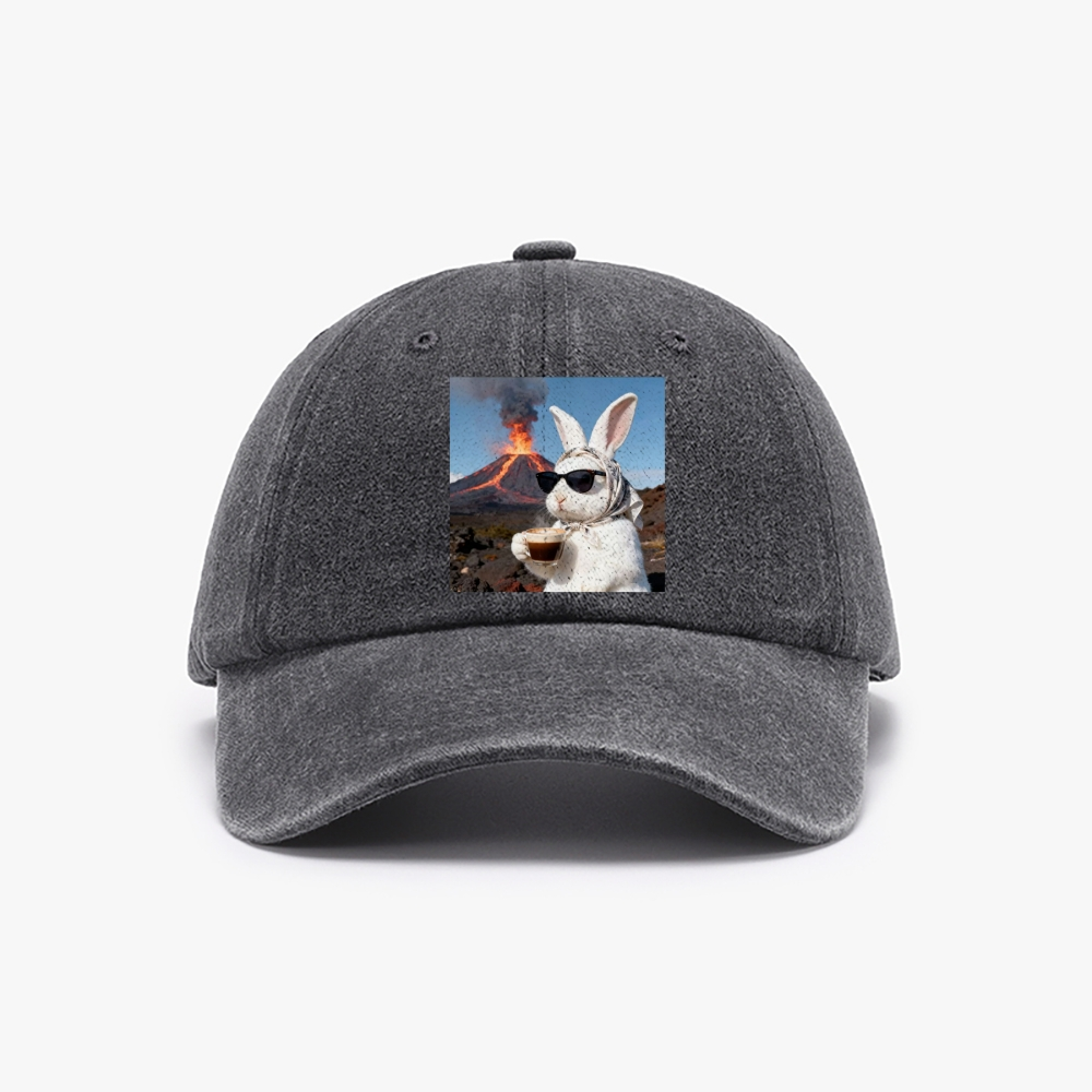 Volcano Coffee Bunny Retro Washed Baseball Cap