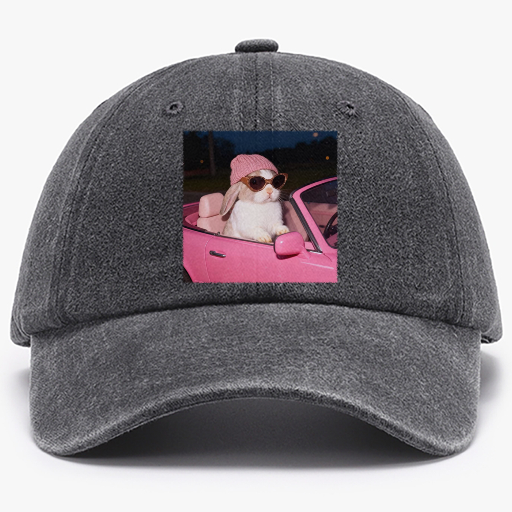 Pink Sports Car Cool Rabbit Retro Washed Baseball Cap