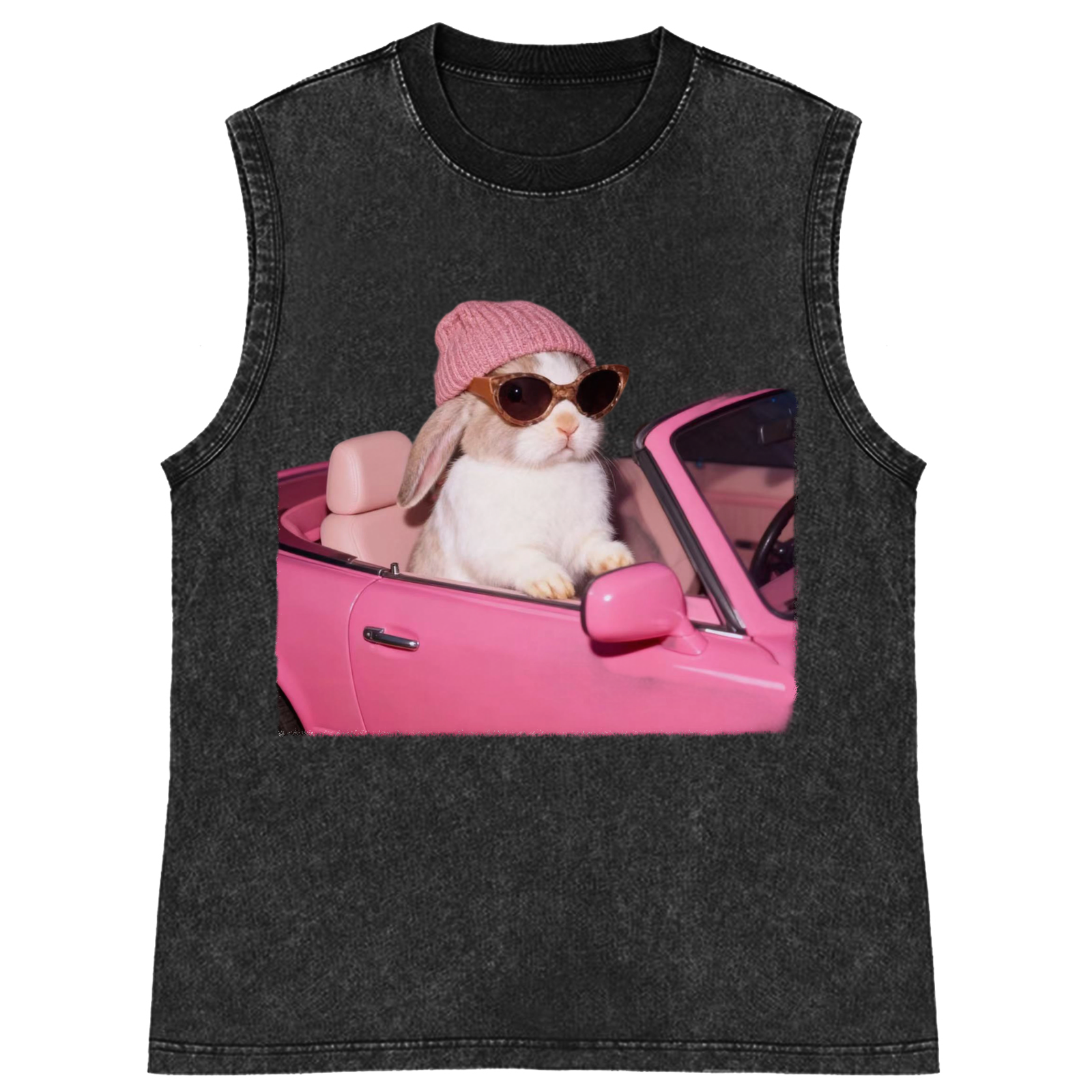 Pink Sports Car Cool Rabbit Retro Washed Tank Top