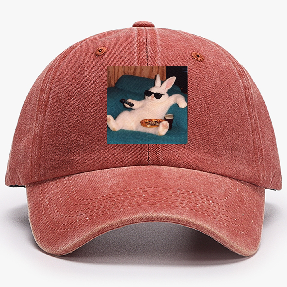 Couch Potato Bunny Retro Washed Baseball Cap
