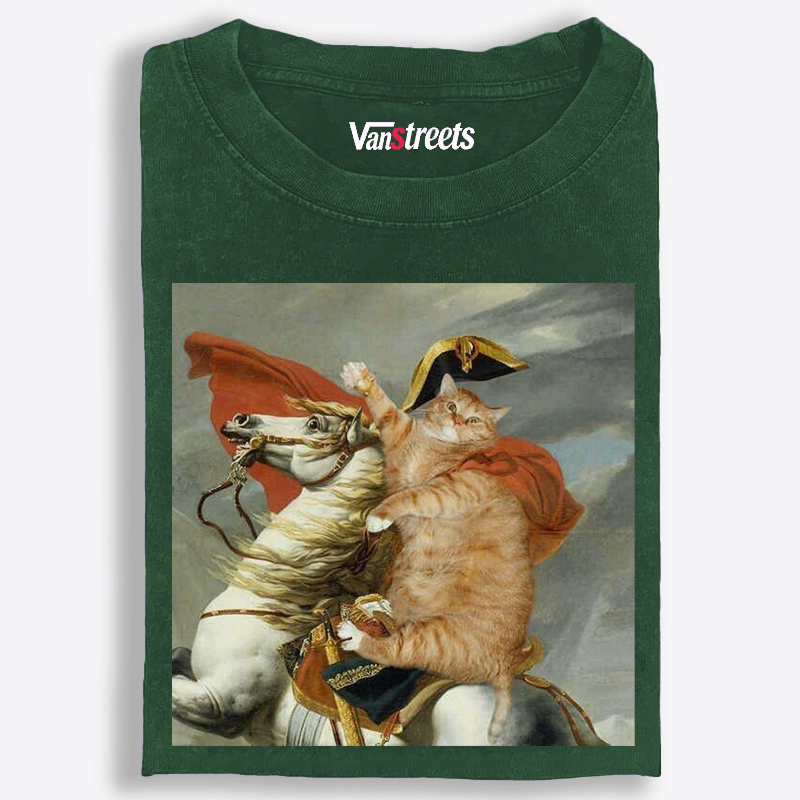 Napoleon Crossing the Alps Orange Cat Washed T-Shirt | 100% Cotton | Streetwear Essential