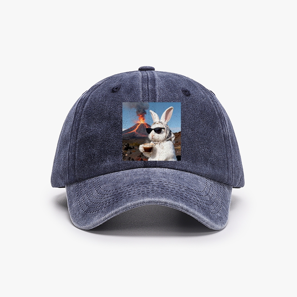 Volcano Coffee Bunny Retro Washed Baseball Cap