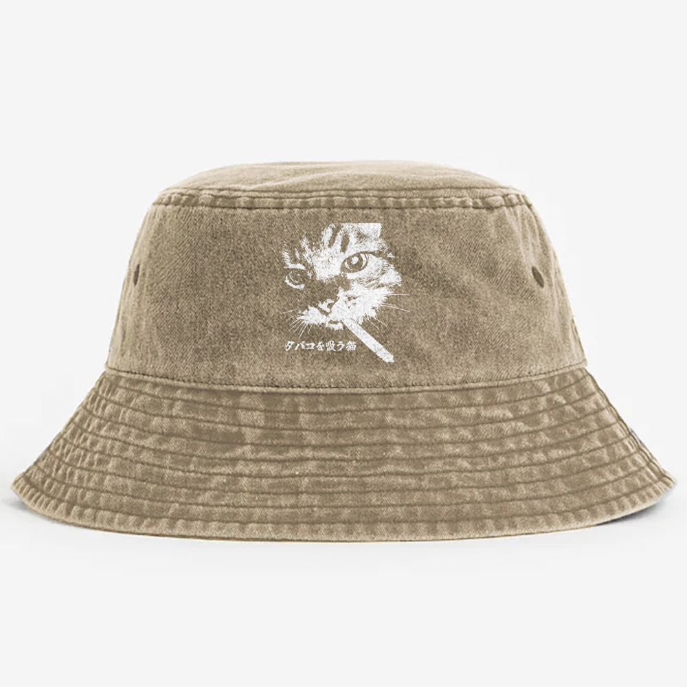 Rebel Smoker Cat Rebel Smoker CatRetro Vintage Washed Bucket Hat
