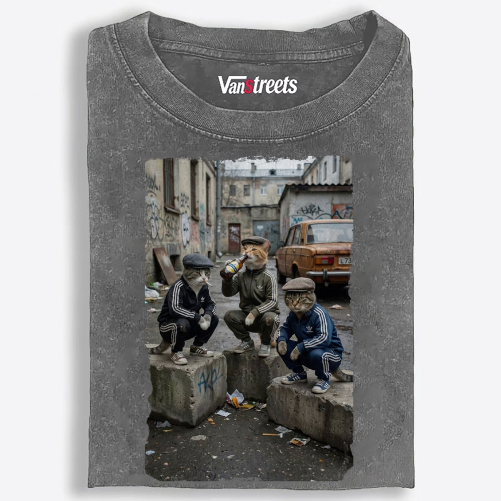 Slav Cat Crew Hardcore Retro Washed T-Shirt | 100% Cotton | Streetwear Essential