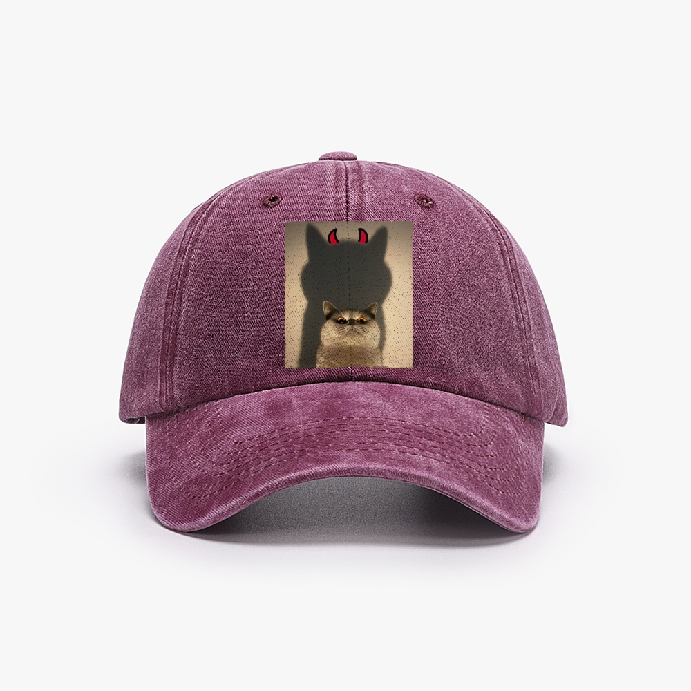 Demon Shadow Cat Meme Retro Washed Baseball Cap