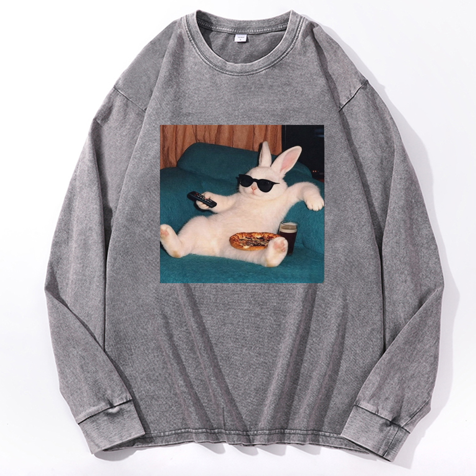 Couch Potato Bunny Retro Washed Long Sleeve T-Shirt