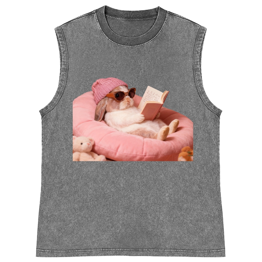 Bunny Bookish Rabbit Retro Washed Tank Top