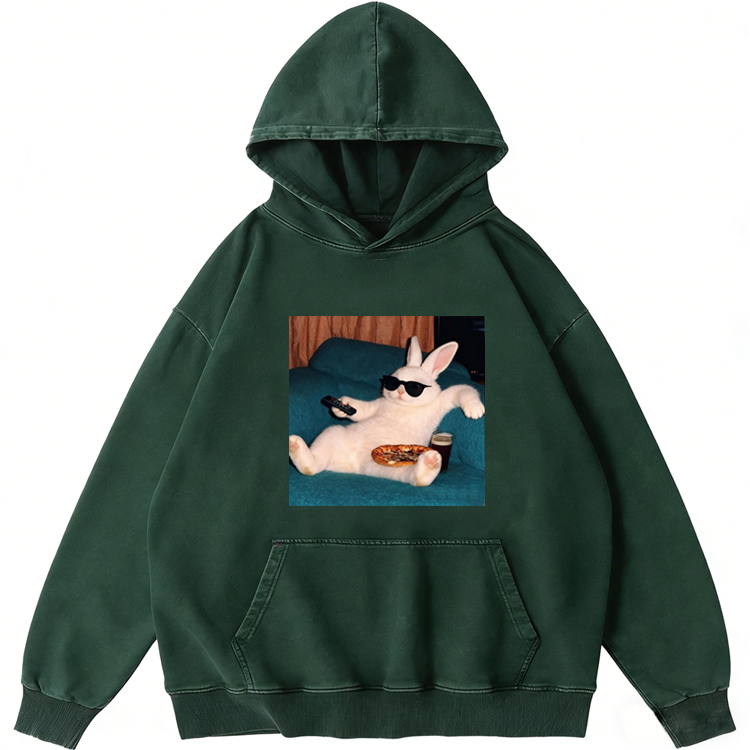 Couch Potato Rabbit Retro Washed Hoodide | 100% Cotton | Streetwear Essential