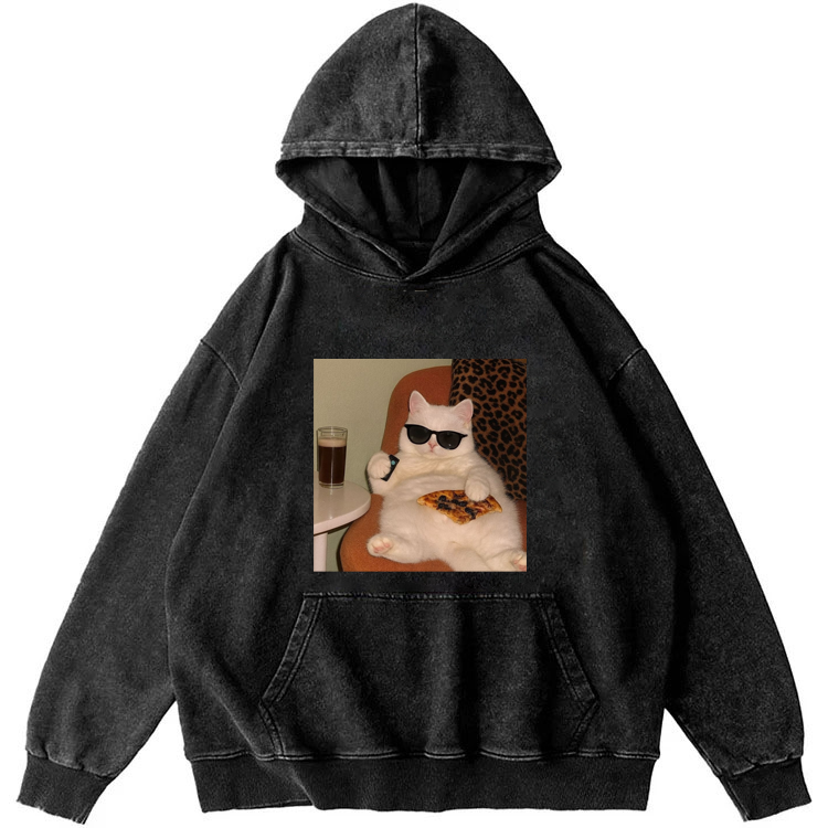 Lazy Cat Pizza & Beer Couch Potato Retro Washed Hoodie