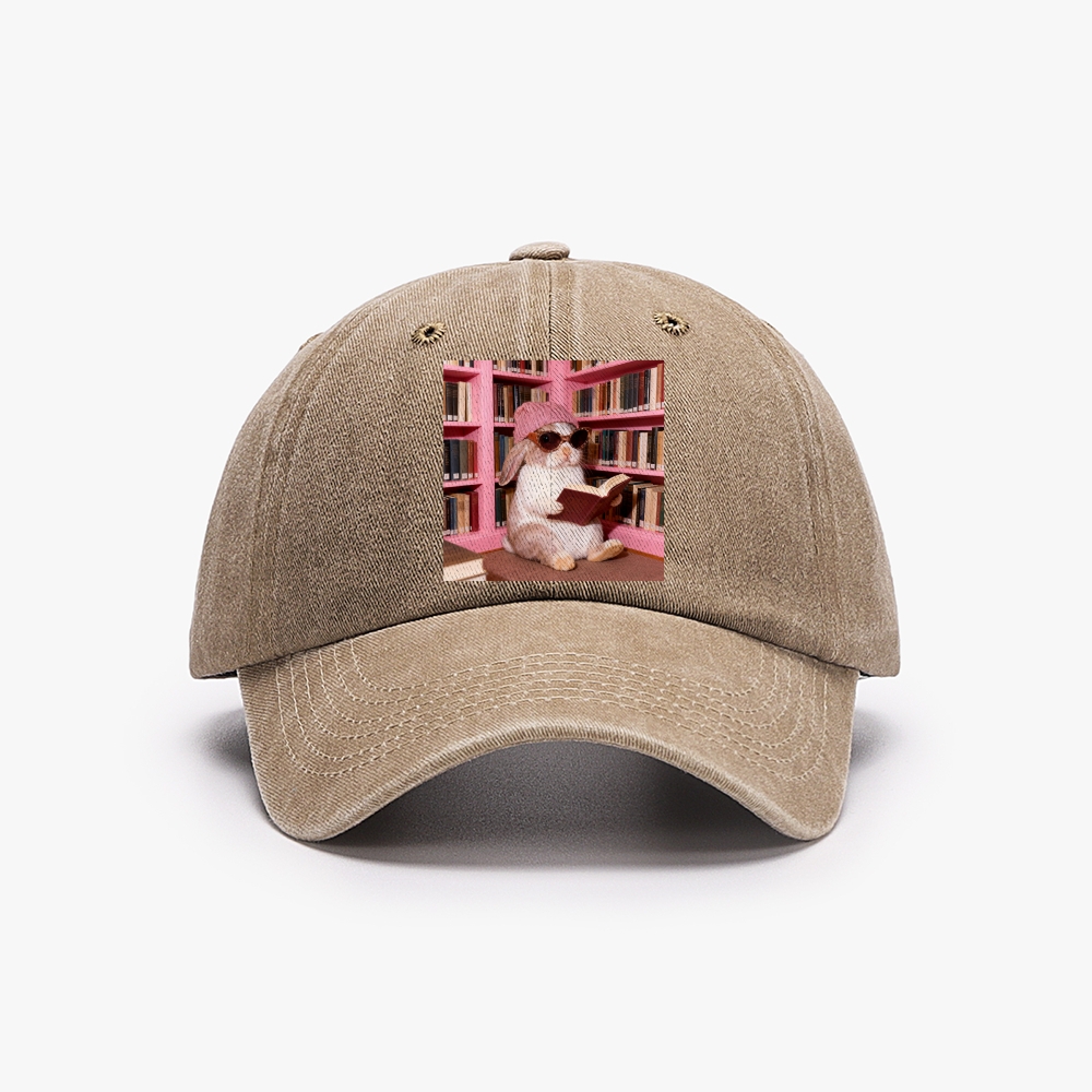 Bunny Bookish Rabbit Retro Washed Baseball Cap