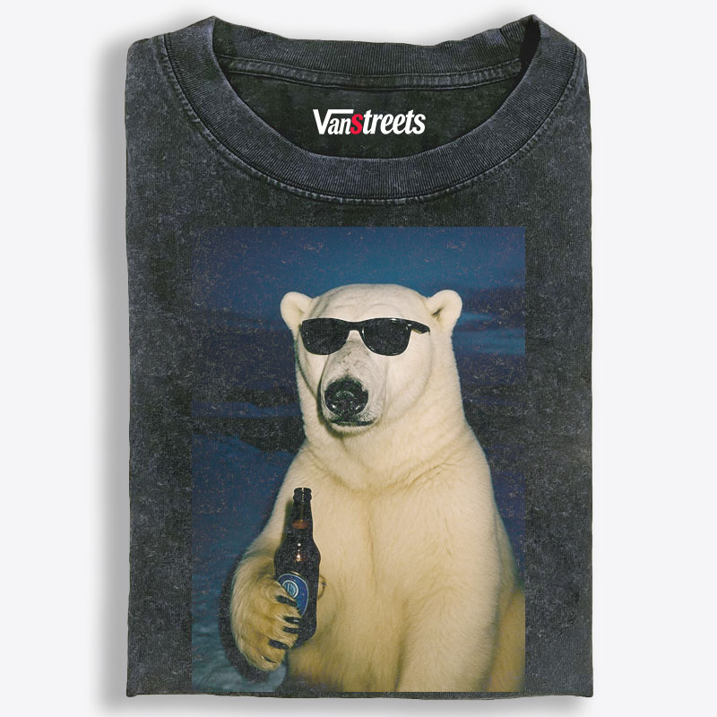 Cool Polar Bear With Beer Meme Retro Washed T-Shirt | 100% Cotton | Streetwear Essential