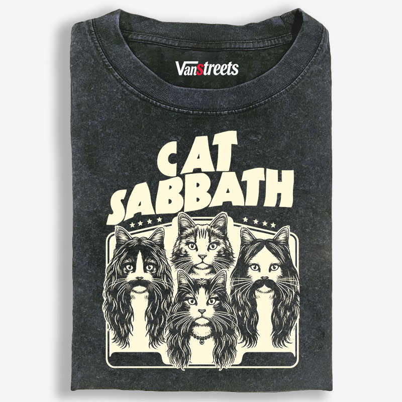 Cat Sabbath (Band Portrait) Retro Washed T-Shirt | 100% Cotton | Streetwear Essential