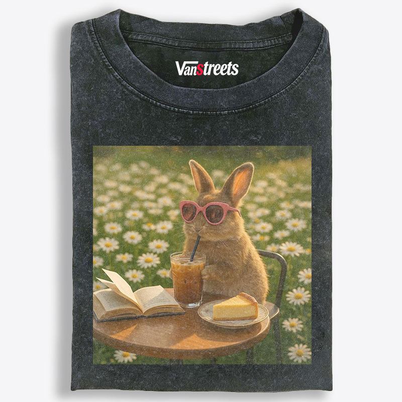Daisy Afternoon Tea Bunny Meme Retro Washed T-Shirt | 100% Cotton | Streetwear Essential