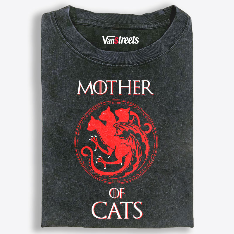 Mother of Cats Game of Thrones Parody Retro Washed T-Shirt | 100% Cotton | Streetwear Essential