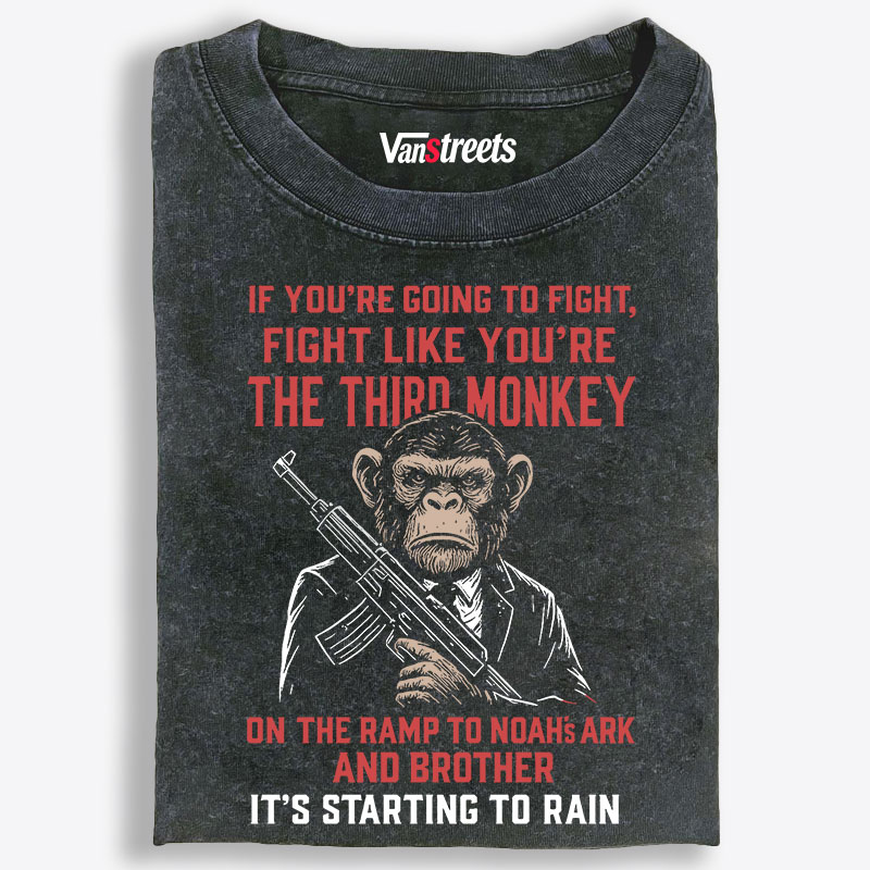 Fight Like the Third Monkey Hardcore Retro Washed T-Shirt | 100% Cotton | Streetwear Essential