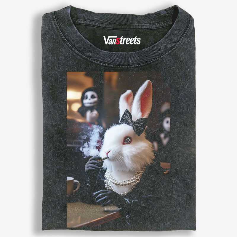 Rich Lady White Rabbit With Cigar Meme Retro Washed T-Shirt | 100% Cotton | Streetwear Essential