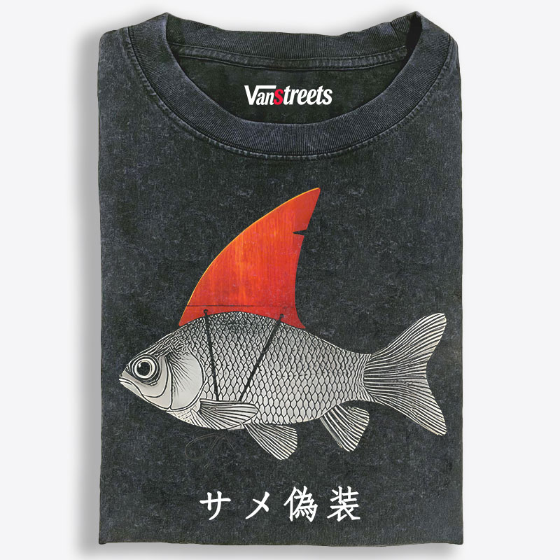 Shark Disguise Fish Retro Washed T-Shirt | 100% Cotton | Streetwear Essential