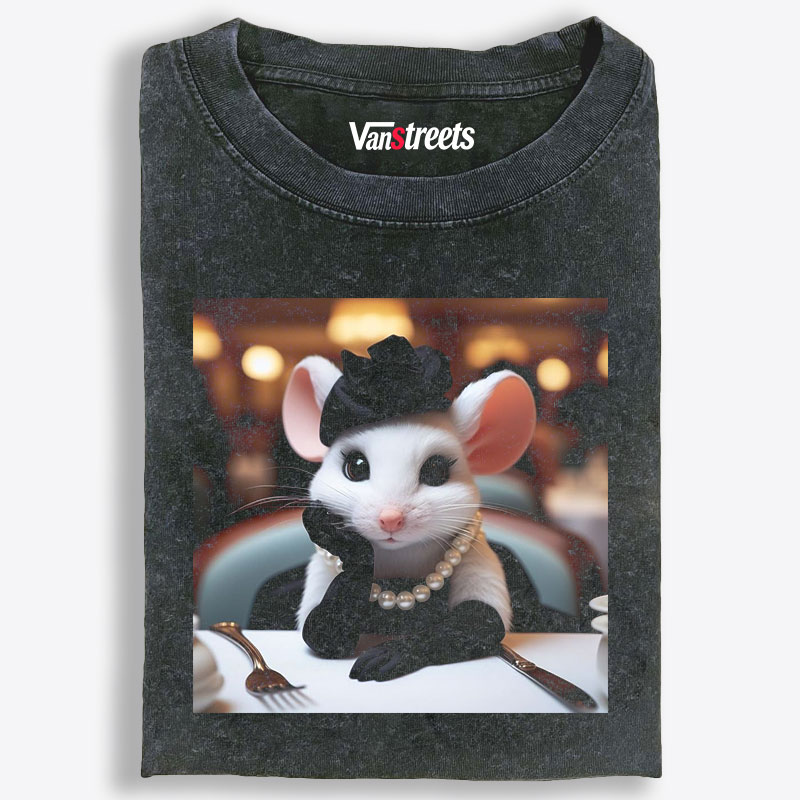 Audrey Hepburn Style White Mouse Meme Retro Washed T-Shirt | 100% Cotton | Streetwear Essential