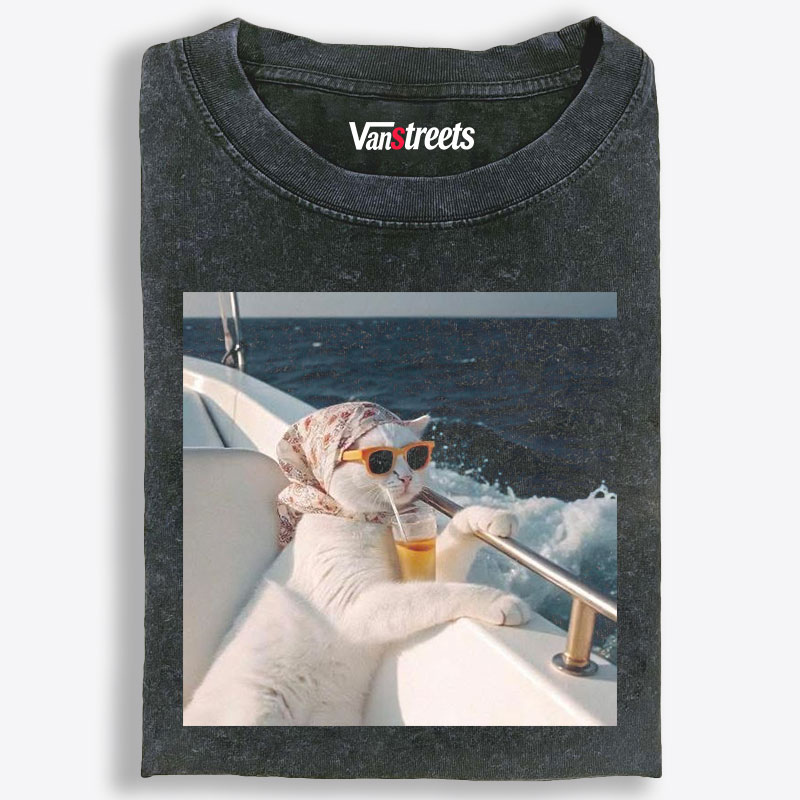 Cats In Pool Floatie Retro Summer Retro Washed T-Shirt | 100% Cotton | Streetwear Essential