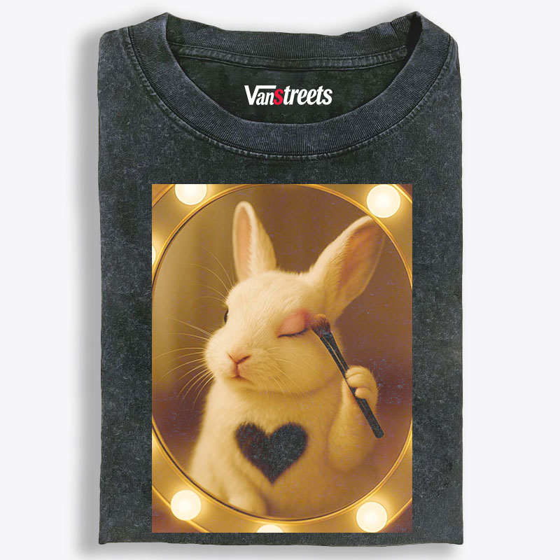Makeup Mirror White Rabbit Meme Retro Washed T-Shirt | 100% Cotton | Streetwear Essential