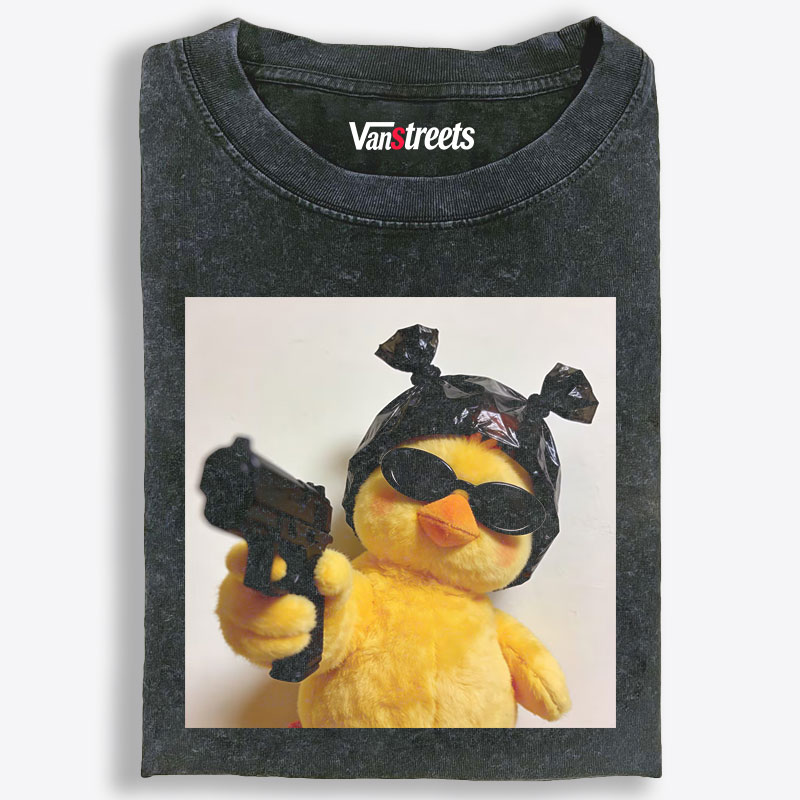 Black Gun Gangsta Chick Meme Retro Washed T-Shirt | 100% Cotton | Streetwear Essential