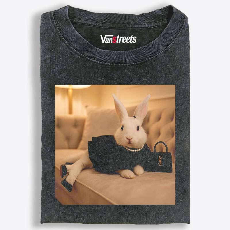 Socialite White Rabbit Luxury Meme Retro Washed T-Shirt | 100% Cotton | Streetwear Essential