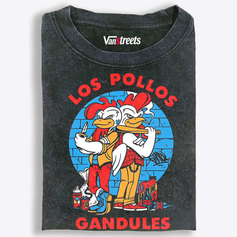 Los Pollos Gandules Retro Washed T-Shirt | 100% Cotton | Streetwear Essential