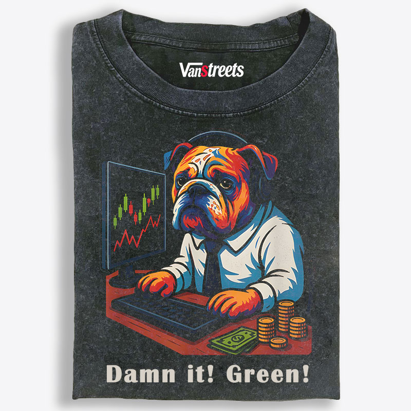 Stock Market Bulldog Retro Washed T-Shirt | 100% Cotton | Streetwear Essential