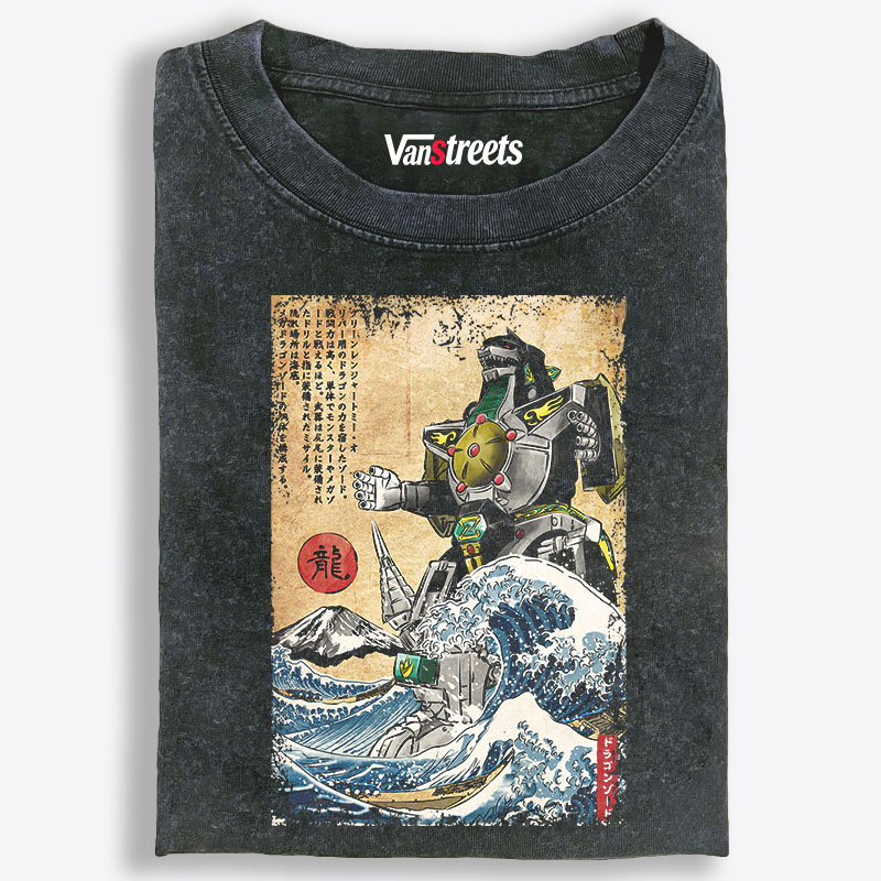 Dragonzord The Great Wave Off Kanagawa Retro Washed T-Shirt | 100% Cotton | Streetwear Essential