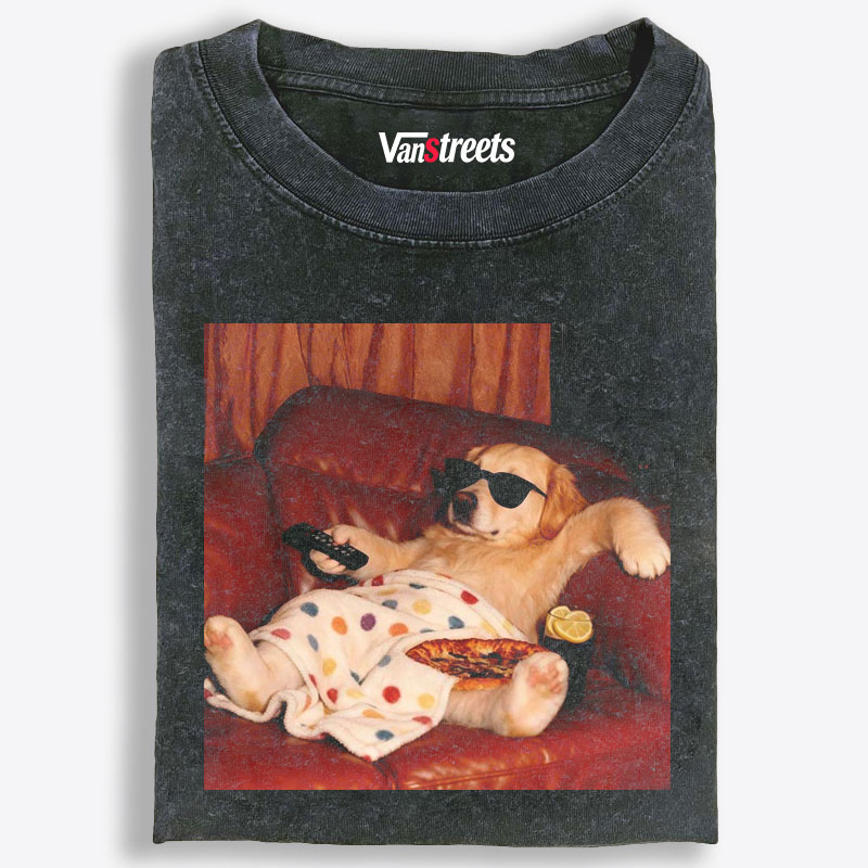 Golden Retriever Relaxing On Couch Retro Washed T-Shirt | 100% Cotton | Streetwear Essential