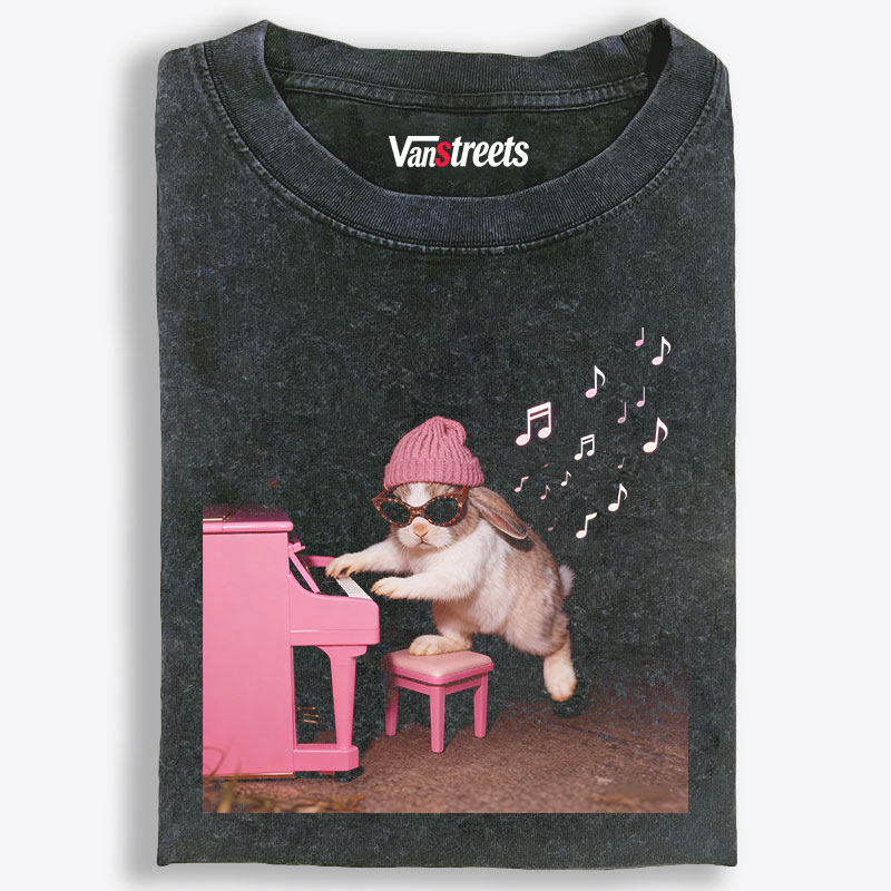Bunny Rhythm Rabbit Retro Washed T-Shirt | 100% Cotton | Streetwear Essential
