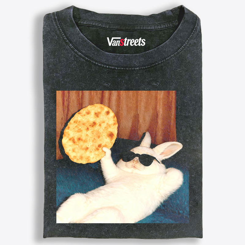 Cool Rabbit With Flatbread Meme Retro Washed T-Shirt | 100% Cotton | Streetwear Essential