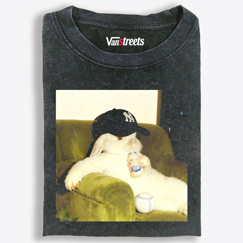 Baseball Rabbit No Bat NY Yankees Retro Washed T-Shirt | 100% Cotton | Streetwear Essential