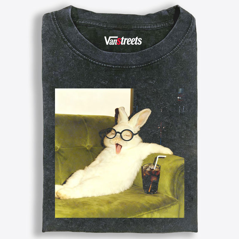 Geek Rabbit Drinking Cola Funny Retro Washed T-Shirt | 100% Cotton | Streetwear Essential