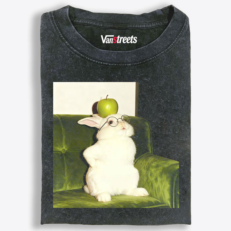 Rabbit With Apple On Head Retro Washed T-Shirt | 100% Cotton | Streetwear Essential