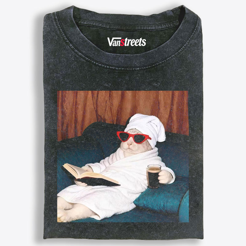 Cozy Bunny In Bathrobe Reading Book Retro Washed T-Shirt | 100% Cotton | Streetwear Essential