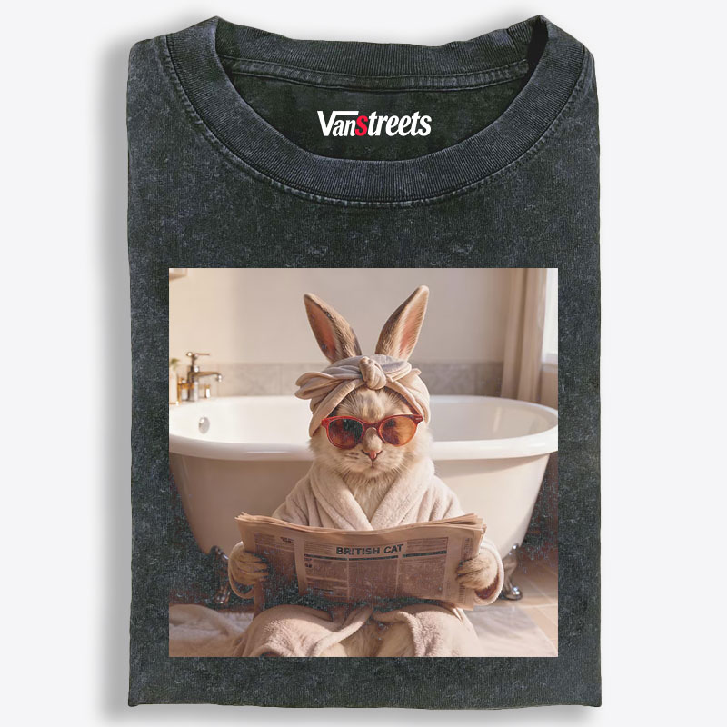 Bunny Reading Newspaper In The Bathroom Retro Washed T-Shirt | 100% Cotton | Streetwear Essential