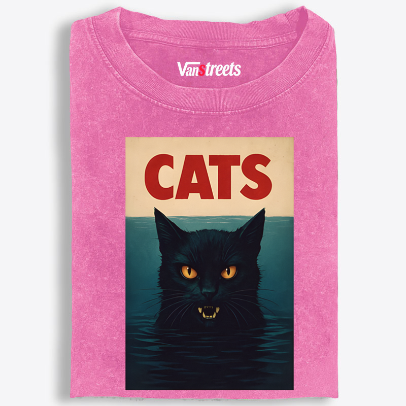 CATS (Jaws Parody) Retro Washed T-Shirt | 100% Cotton | Streetwear Essential