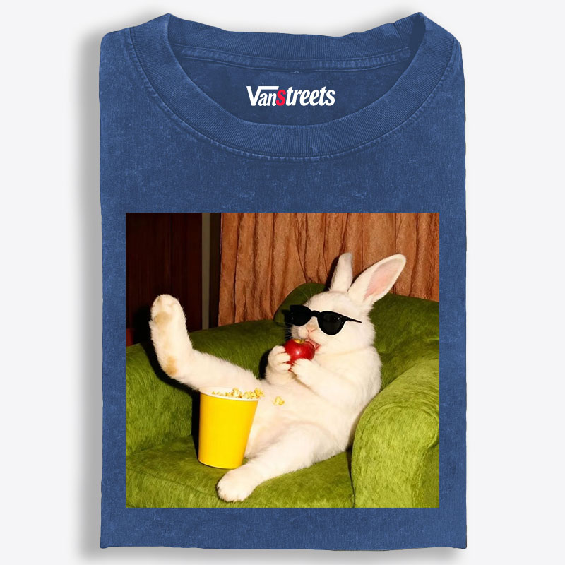 Movie Night · Cool Bunny Vibes Retro Washed T-Shirt | 100% Cotton | Streetwear Essential