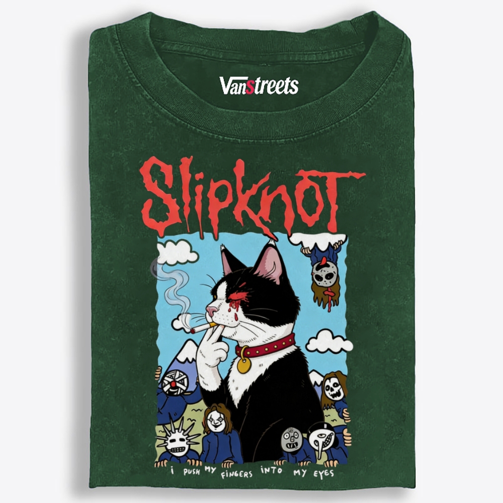 Slipknot Cat Smoking Parody Retro Washed T-Shirt | 100% Cotton | Streetwear Essential