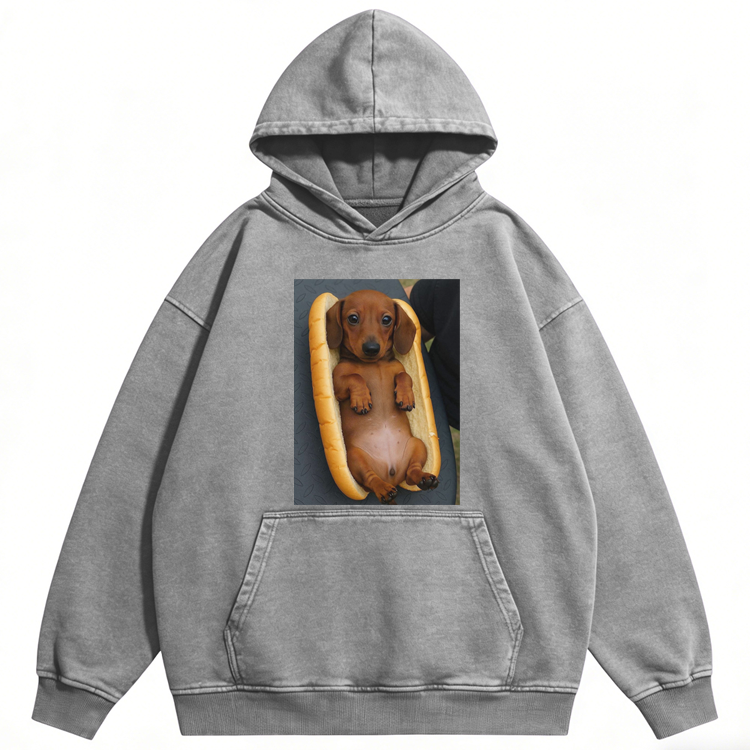 Hot Dog Dachshund Meme Retro Washed Hoodie