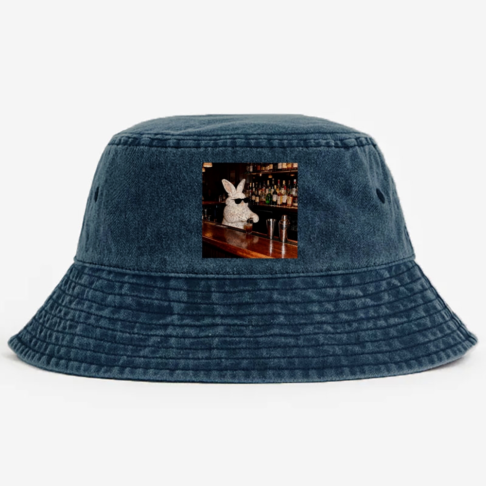 Bartender Bunny Retro Vintage Washed Bucket Hat