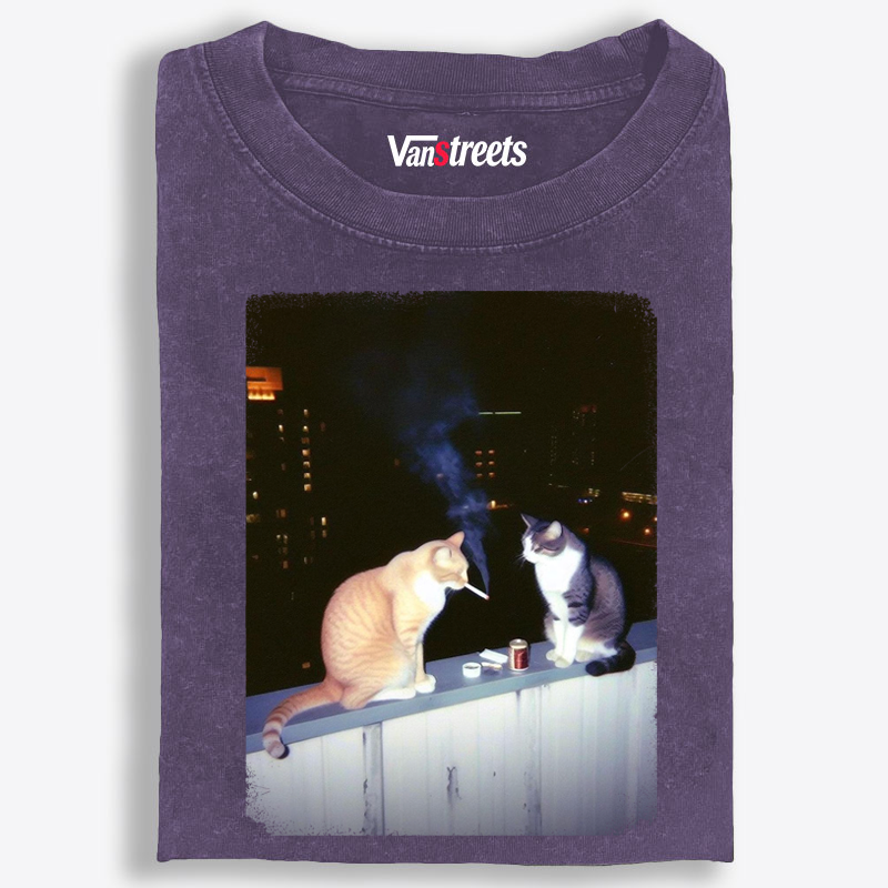 Smoking Cat Retro Washed T-Shirt | 100% Cotton | Streetwear Essential